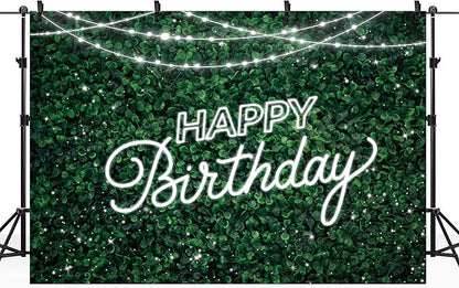 Riyidecor Green Leaves Happy Birthday Backdrop Jungle Safari Party Decorations Nature Green Rustic Lawn Leaves 7Wx5H Feet Photography Background Birthday Photo Studio Shoot