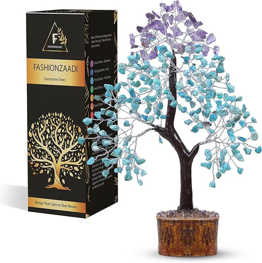 FASHIONZAADI Amethyst and Turquoise Crystal Tree of Life - Crystal Decor - Spiritual Gifts - Crystals Gifts for Women - Gemstones and Crystals