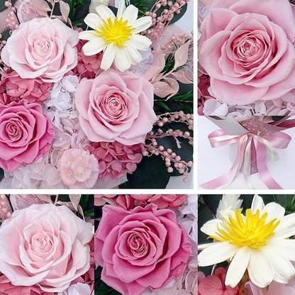 HUACHIPLUS Preserved Roses Bouquet-Good Fortune Gifts for Women Wife Girlfriend Mom-Fresh Flowers Bouquet-Flowers for Delivery Prime on Christmas Valentines Anniversary Mothers Day Birthday (Pink1)
