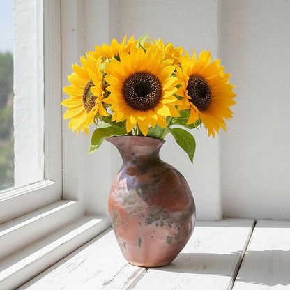 Rustic Ceramic Vase Vintage Farmhouse Style Decor, Frosted Texture Pottery for Home Decor, Modern Living Room, Office Desk Table Centerpiece (Grey and Green) 8IN