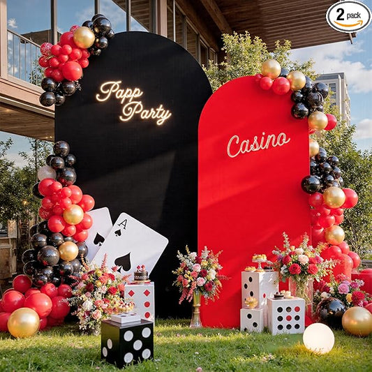 Black Red Arch Backdrop Cover Set of 2-7.2ft 6ft Dual Color Wedding Arch Cover-Wrinkle Free Stretchy Spandex Fitted Chiara Arch Stand Cover for Black Red Theme Birthday Party Photo Photography