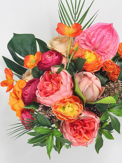 Rinlong 14.5" Wide Tropical Wedding Bouquets for Bride Orange Hot Pink Bridal Bouquet for Wedding Artificial Flowers Bouquets Beach Wedd