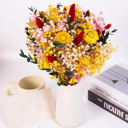 Vibrant Handmade Dried Flower Bouquet with Yellow, Pink, and Red Accents – Perfect for Home Décor, Weddings, and Gift Giving