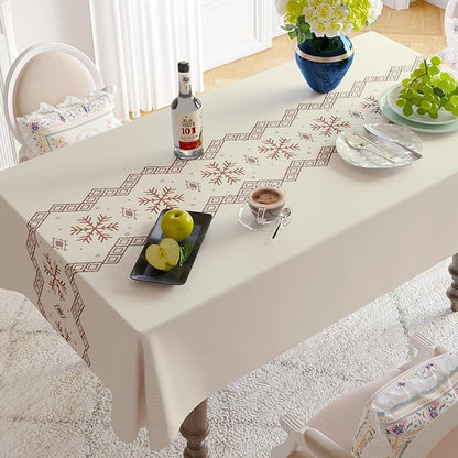 Square Table Cloth,100% Waterproof Tablecloth Oil Proof Spill Proof Vinyl Table Cloth, Wipe Clean Plastic Table Cover for Dining, Camping, Indoor and Outdoor 54" x 54",Snowflake