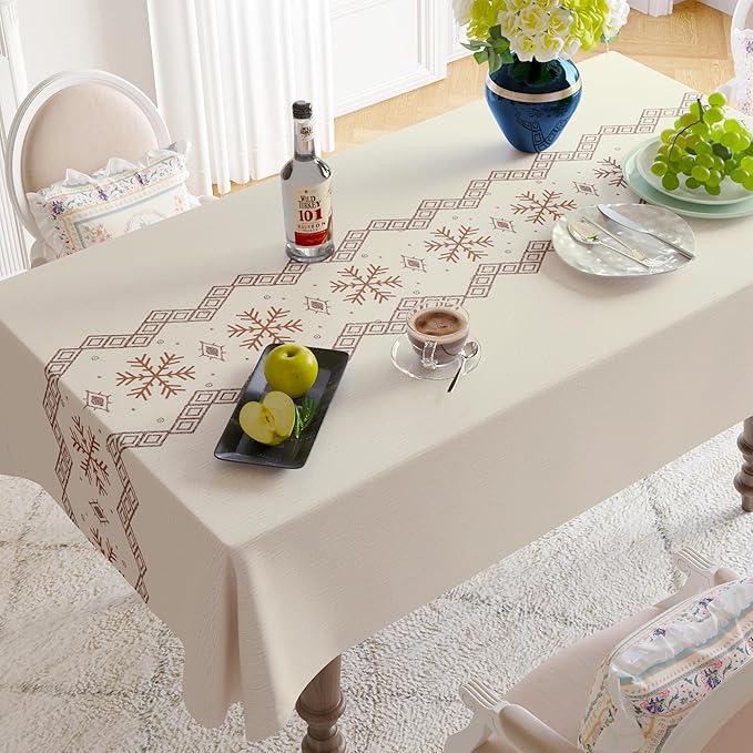 Rectangle Table Cloth,100% Waterproof Tablecloth Oil Proof Spill Proof Vinyl Table Cloth, Wipe Clean Plastic Table Cover for Dining, Camping, Indoor and Outdoor 54" x 120",Snowflake