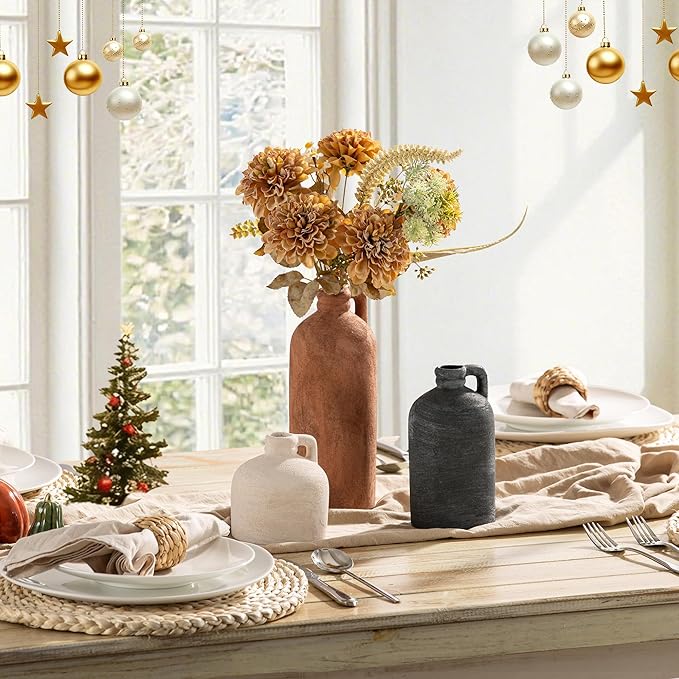 Ceramic Vase Home Table Decor - Flower Vase Set of 3 Living Room Kitchen Decorations Farmhouse Modern Rustic Vases Decorative Centerpiece for Shelf Bedroom Office Bathroom Dining Coffee Desk