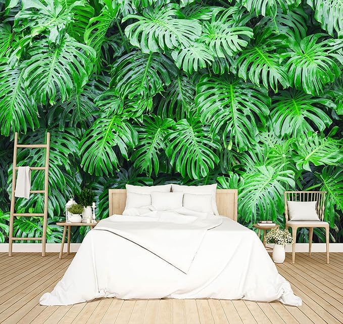 Tropical Botanical 3D Wallpaper Bedroom Green Leaf Plant Monstera murals Aesthetic Room Decor Living Room tv Background Large Wall Mural - 137"x96" Not Peel and Stick
