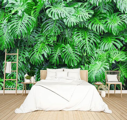 Tropical Botanical 3D Wallpaper Bedroom Green Leaf Plant Monstera murals Aesthetic Room Decor Living Room tv Background Large Wall Mural - 183"x120" Not Peel and Stick
