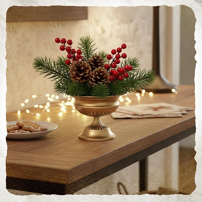 WORTH Small Urn Vases for Centerpieces Set of 2, Classic Metal Trumpet Flower Pots for Table, Bowl Vase for Wedding Party Event Home Deco (Golden, 7.8" Dia x 6.1" H)