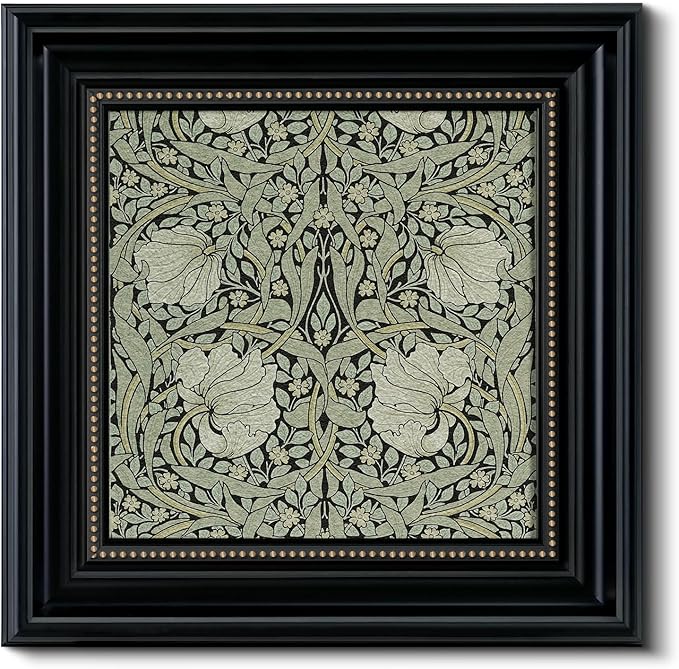 Vintage 3D Textured Floral Pattern Framed Wall Art 16x16, William Morris Inspired Botanical Sandstone Panel Print Square Artwork, Rustic Retro Square Living Room Bedroom Study Gallery Decor