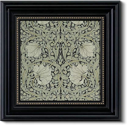 Vintage 3D Textured Floral Pattern Framed Wall Art 16x16, William Morris Inspired Botanical Sandstone Panel Print Square Artwork, Rustic Retro Square Living Room Bedroom Study Gallery Decor