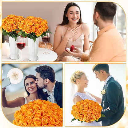 80 Pcs Roses Artificial Flowers, Silk Gradient Yellow Artificial Flowers Petals Long Stem Roses for Wedding Bouquet Home Party Decor