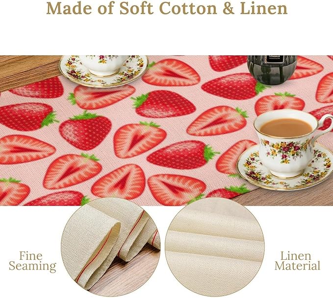 Strawberry Table Runner, Spring Summer Fruit Birthday Party Decorations Dining Room Home Kitchen Table Decor 13 x 120In