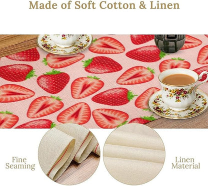 Strawberry Table Runner, Spring Summer Fruit Birthday Party Decorations Dining Room Home Kitchen Table Decor 13 x 120In