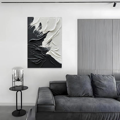Epicler art Hand painted black and white abstract wall decoration oil Thick texture Minimalist art 36x24 inches