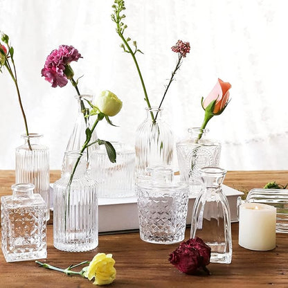 Glass Bud Vases -Set of 20 for Flowers, Small Clear Bud Vases in Bulk for Centerpieces Home Decor, Mini Glass Assorted for Rustic Wedding Floral Arrangements Home Table Decorations
