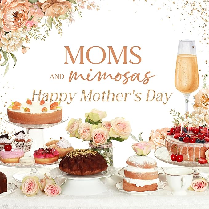 Happy Mother's Day Backdrop Moms and Mimosas Champagne Glass Blush Pink Floral Photography Background Mother's Day Brunch Party Decoration Supplies Banner Photo Booth Studio Props 7x5ft