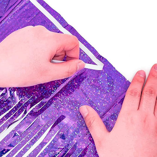BRAVESHINE Purple Tinsel Foil Fringe Curtains - 2Pcs 3.2x8.2ft Metallic Streamers Backdrop for Christmas/Hunters/Girl/Women/Birthdays/Bridal Shower/Bachelorette/Anniversary/Engagement Party Decor