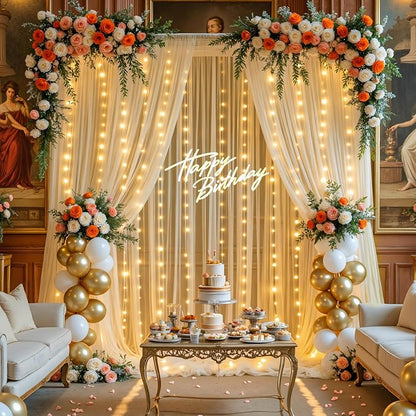 Champagne Sheer Backdrop Curtains for Parties Wedding Baby Shower Birthday Tulle Backdrop Drapes for Engagement Bridal Shower Christmas Photoshoot Background Decorations 10 ft X 10 ft, 2 Panels