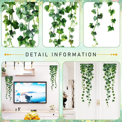Green Plants Leaves Wall Decals Hanging Vine Wall Stickers Fresh Green Leaf Wall Art Removable Nature Botanical Vine Branches Leaves Murals for Kids Bedroom TV Background Home Decor 91