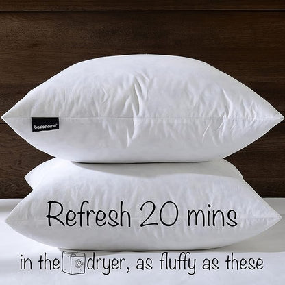 16x16 Decorative Throw Pillow Inserts-Down Feather Pillow Inserts-Square-Cotton Fabric-Set of 2-White.