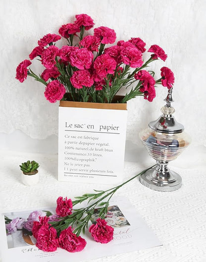IPOPU 30 Heads Carnations Artificial Flowers 6PCS Silk Carnations 27.56in Artificial Flowers with Stems for Wedding Home Table Centerpieces Floral Arrangements(Hot Pink)