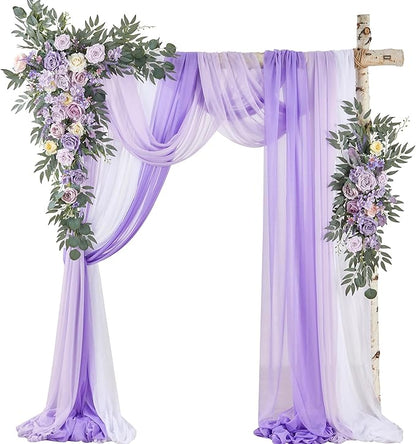 Wedding Arch Flowers with Drapes Kit (Pack of 5) - 2pcs Artificial Lilac Deluxe Swag with 3pcs Sheer Drapes for Wedding Ceremony Backdrop Rose Floral Decoration Arbor Reception