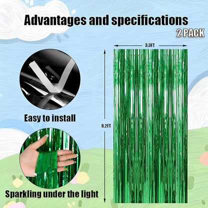 Keyali 2 Pack 3.3 * 8.3 ft Foil Curtain Metallic Tinsel Fringe Curtains Photo Booth Props Backdrop for Birthday Wedding Engagement Baby Shower Christmas Holiday Celebration Partyl,Green