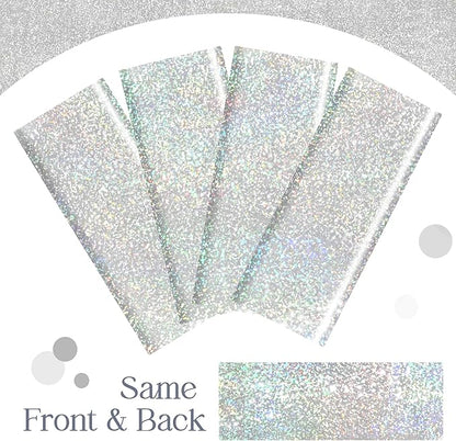 8 pcs Silver Holographic Tablecloths Shiny Disco Laser Table Cloths 40" x 108" Iridescence Plastic White Table Cover for Birthday Party Decoration Wedding Christmas Winter Grad Party Supplies
