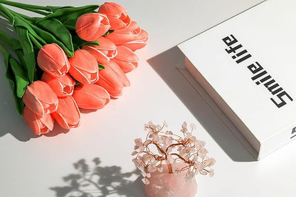 SITUMEIZI Fake Tulips Artificial Flowers Real Touch Champagne 14" 15 Pcs Silk Flower for Home Decor Spring Easter Wedding Bouquet Decorations Floral Arrangements