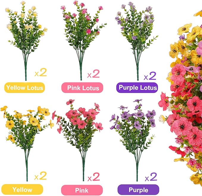 12 Bundles Artificial Flowers for Outdoor,UV Resistant Silk Daisy&Plastic Fake Flowers,Realistic Faux Plants for Spring Decor,Porch,Patio,Garden,Window Box(Mixed)