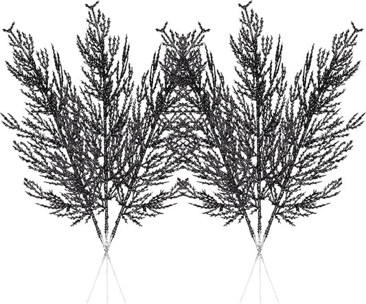 Christmas Glitter Stems 24pcs Artificial Pine Tree Picks for Christmas Tree Ornaments fillers, DIY Xmas Wreath, Crafts, Garland, Holiday, Party, Wedding and Home Decoration (Black)