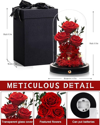 Christmas Flowers Roses Gifts for Mom,Forever Real Preserved Roses in Glass Dome,Christmas Anniversary Thanksgiving Gifts for Wife Girlfriend Women Best Friend Grandma/Red Rose
