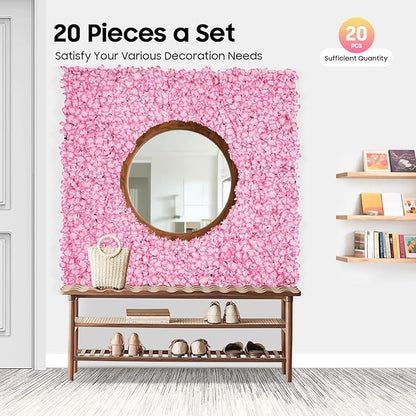 20Pcs 16"x 24" Artificial Flower Wall Panels,Flower Wall Mat Silk Flower Panels for Outdoor Garden Backyard Fence Fence Privacy Screen and Indoor Wall Decor (20Pcs Pink)