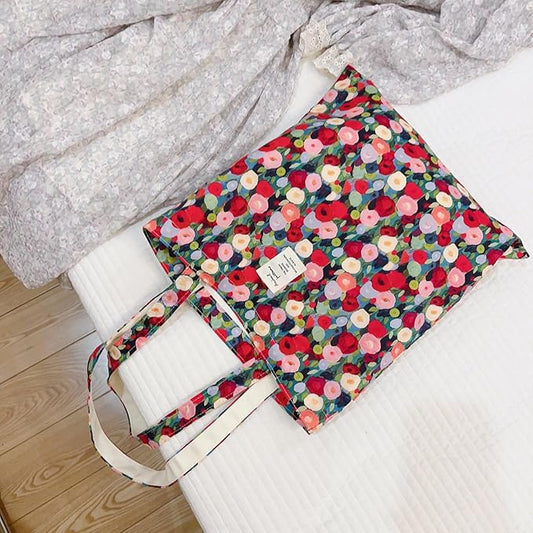 Cotton Canvas Tote Bag Reusable Soft Grocery Cloth Bag Floral Shoulder Bag for Beach Travel Shopping
