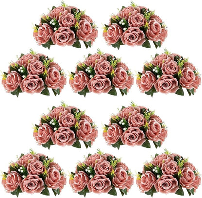 NUPTIO Artificial Flower Centrepieces for Tables - 10 Pcs Dusty Rose Fake Flowers Roses Balls 9.5in Diameter - Silk Faux Rose Arrangement for Wedding Party Centerpiece Table Decorations