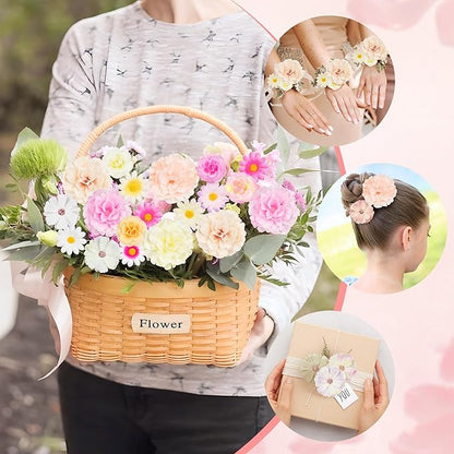 210 Pcs Mini Silk Flower Heads Small Fake Rose Daisy Faux Flowers Bulk for Crafts Artificial Loose Fabric Flowers Heads Sunflower Bulk for Wedding Hair Cap Dresses Decorations (Light Colors Mixed)