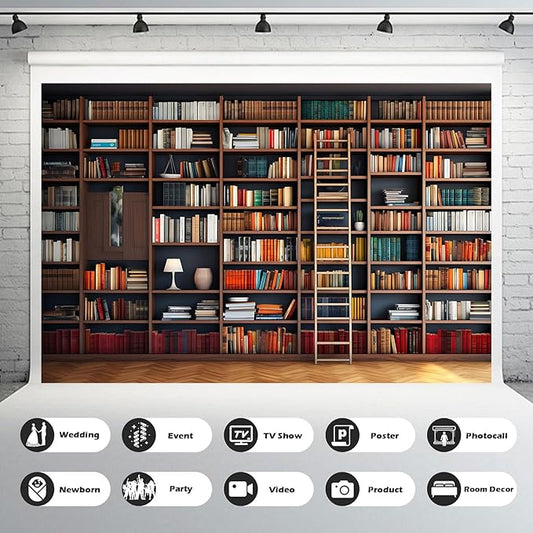 Bookshelf Photography Background School Library Bookcase Backdrop Conference Online Office Backgrounds Webcam Zoom Meeting Decor Backdrops Portrait Photo Video Studio Office Decor 15x10ft