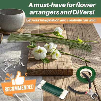 RAINFLOW Flower Arrangement Supplies for DIY Floral Tape and Floral Wire Kit with Boutonniere Pins Cutter Include 22 Gauge Wire and 26 Gauge Wire for Flower Bouquet and Wreath Making