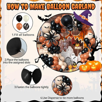Halloween Balloon Arch Garland Kit, Black Ivory White Burnt Orange Spider Star Foil Balloons with 3D Bat Stickers for Halloween Baby Shower Party Decorations Cosplay Theme Party