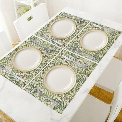 Retro Botanical Placemats Set of 4, 17x12 Inch Rustic Farmhouse Green Leaves Vintage Plants Aesthetic Table Mats for Home Party Kitchen Dining Decor