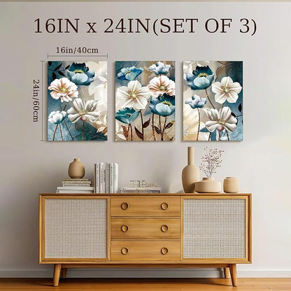 SERIMINO Lotus Flower Canvas Wall Decor Living Room, Blue Floral Picture Wall Art for Dining Room Bedroom, Art Prints Paintings for Home Decorations 16"X24"