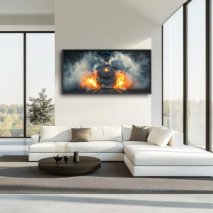 Vintage Train Large Decor Wall Art Framed Pictures for Living Room, Old Locomotive Railway Oversized Canvas Print Painting Modern Extra Large Framed Artwork for Bedroom Office 60"x30"