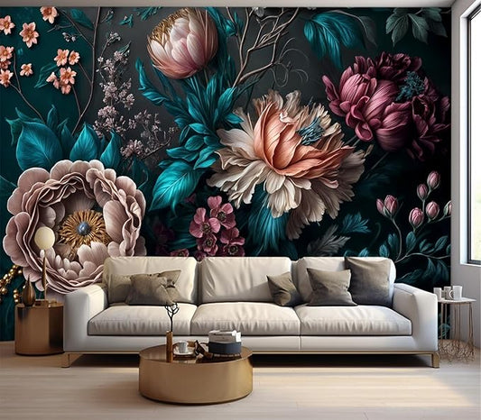 Cliouar-Peony Flowers Mural Wallpaper Peel and Stick 90" x 67"