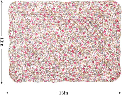 Quilted Placemats Set of 4 18"X13" Cotton Placemats Washable Cloth Table Mats for Kitchen Table (Floral Print)