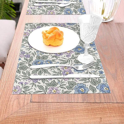Placemats Set of 4 PVC Woven Place Mats Heat Resistant Easy to Clean for Indoor Outdoor Party Kitchen Dining Table Decoration 12"x18",Floral Pattern