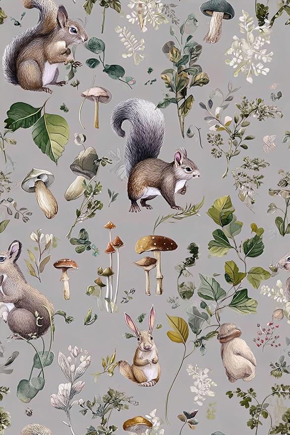 Whimsical Peel and Stick Floral Animal Contact Paper Squirrel Rabbit Removable Botanical Leaf Wallpaper 17.7" x 118.11" Wall Paper Watercolor Self Adhesive for Classroom Bedroom laundry room bathroom