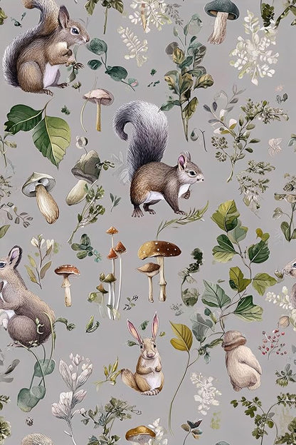 Whimsical Peel and Stick Floral Animal Contact Paper Squirrel Rabbit Removable Botanical Leaf Wallpaper 17.7" x 118.11" Wall Paper Watercolor Self Adhesive for Classroom Bedroom laundry room bathroom