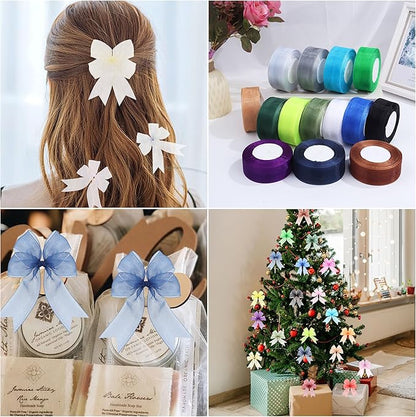 1-1/2 Inch x 50 Yards Sheer Organza Ribbon Chiffon Ribbon for Gift Wedding Flower Bouquet Wrapping Decorations Crafts (Blue)