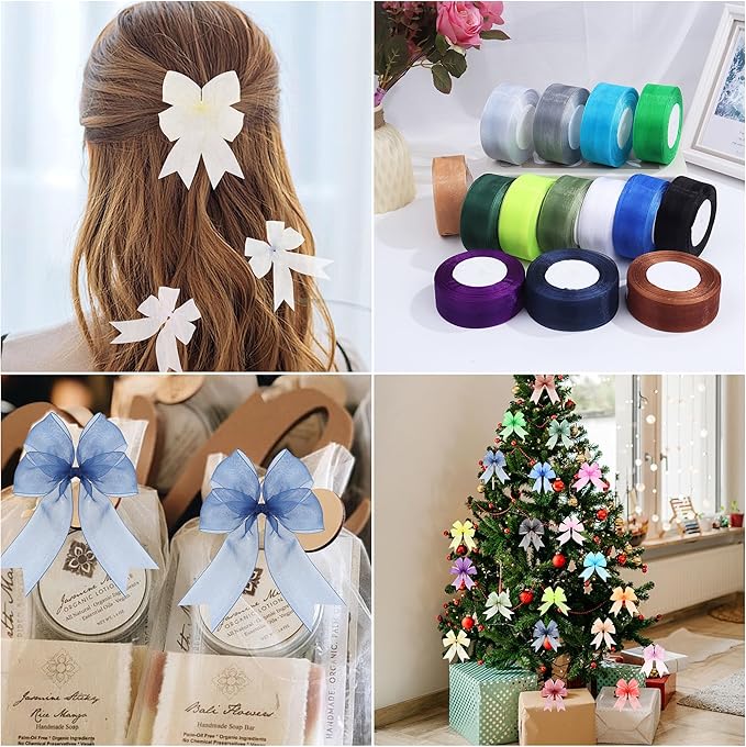 1-1/2 Inch x 50 Yards Sheer Organza Ribbon Chiffon Ribbon for Gift Wedding Flower Bouquet Wrapping Decorations Crafts (Dusty Blue)